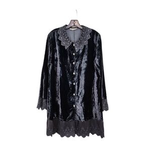 Biya by Johnny Was Women's Vintage 100% Rayon Velvet Button Front Tunic Top